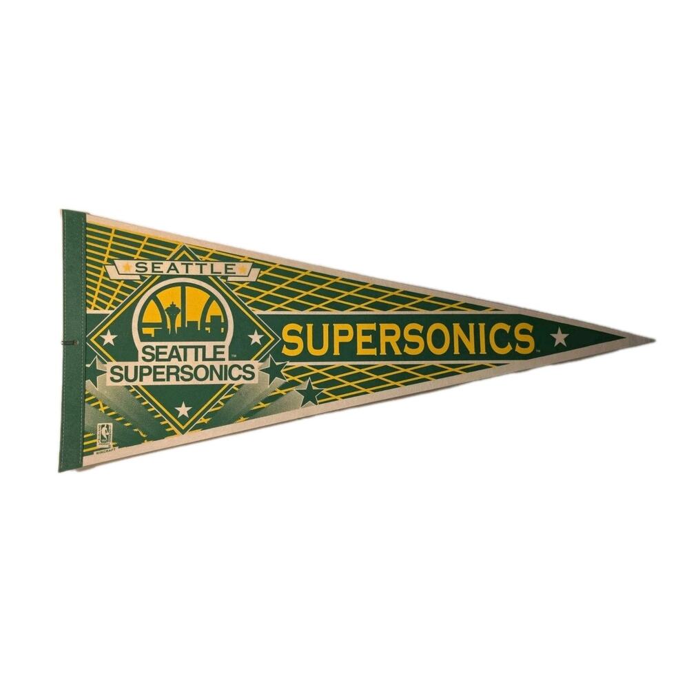 Vintage NBA Seattle Supersonics 30" Pennant Official Wincraft Green And Yellow